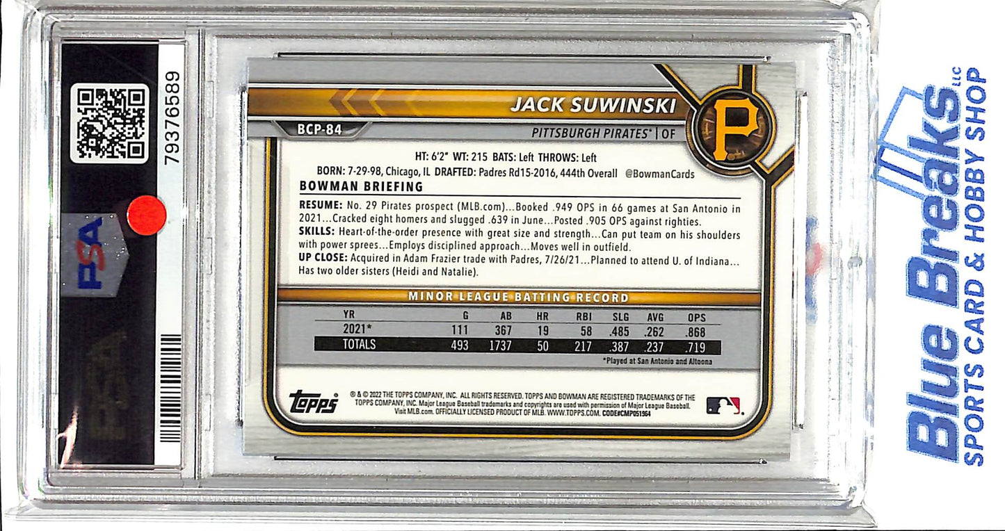 2022 Bowman Sapphire - Jack Suwinski - Chrome Prospects - #BCP84 - PSA 10 - Pittsburgh Pirates