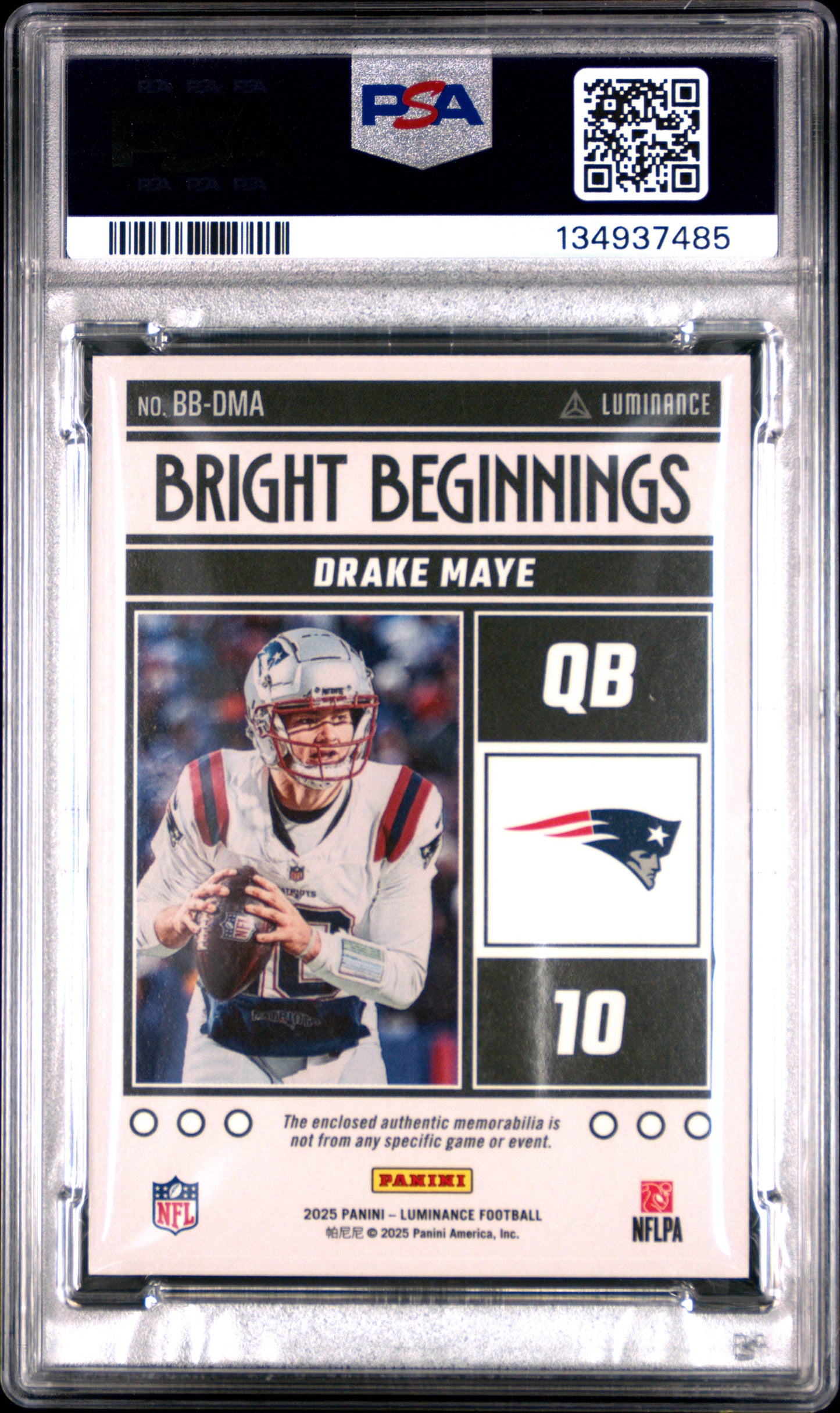 2025 Panini - Luminance - Bright Beginnings - Relic Gold - Drake Maye - 25/50 - #BB-DMA - PSA 8 - football - Patriots