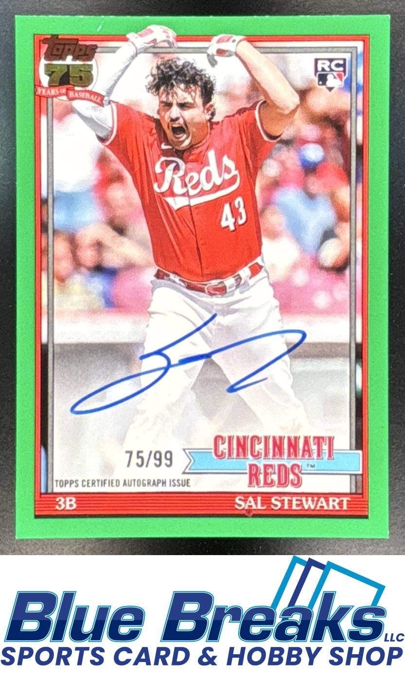 2026 Topps Series 2 Sal Stewart #91B2-SS 1991 Auto Green 75/99 RC Cincinnati Reds