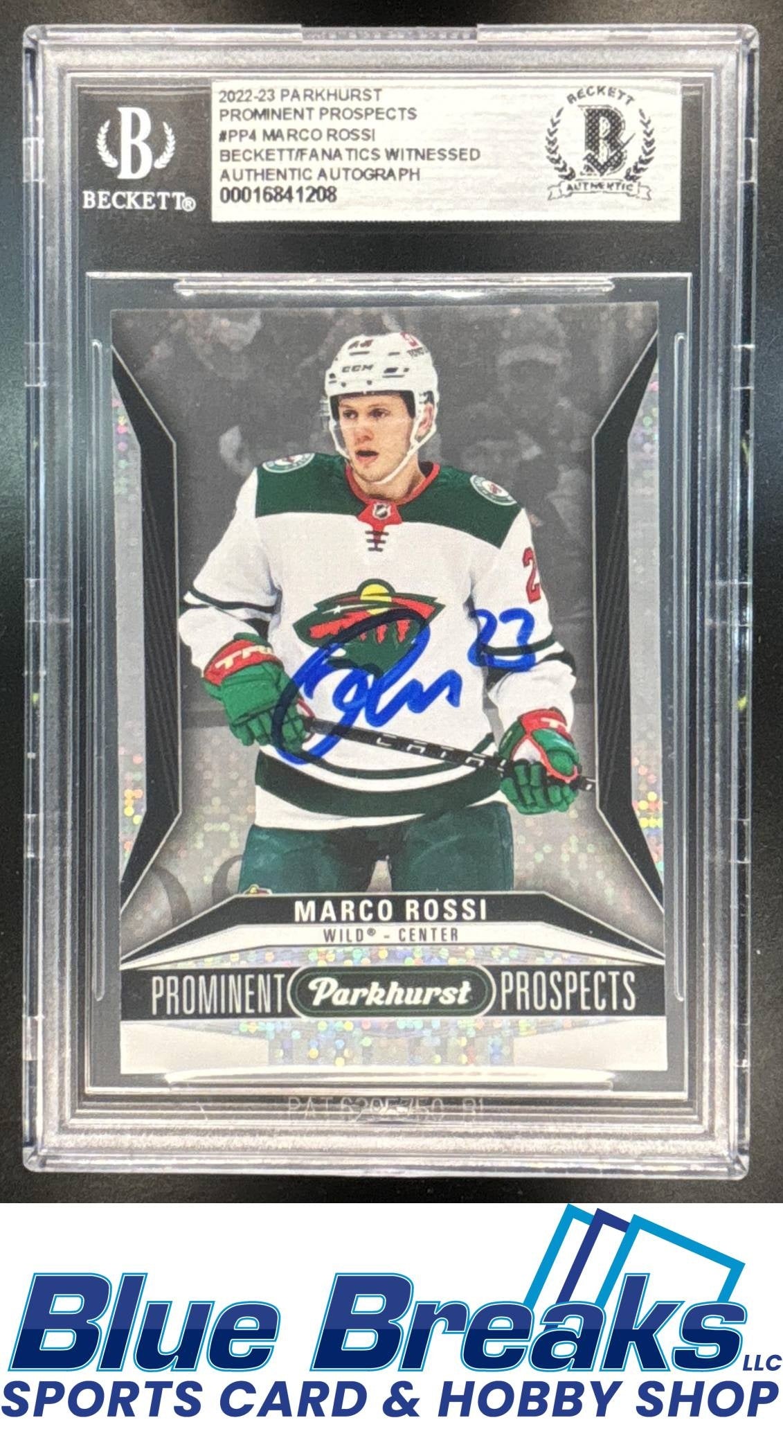 2022 Parkhurst Marco Rossi #PP-4 Prominent Prospects Silver Beckett Authentic Auto Hockey Minnesota Wilds