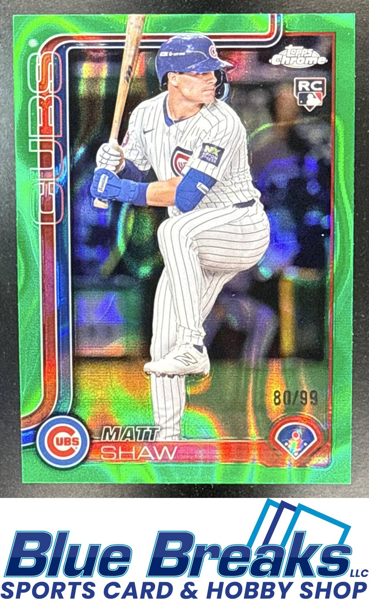 2025 Topps Chrome Green Lava Refractor Matt Shaw 80/99 #219 RC Chicago Cubs