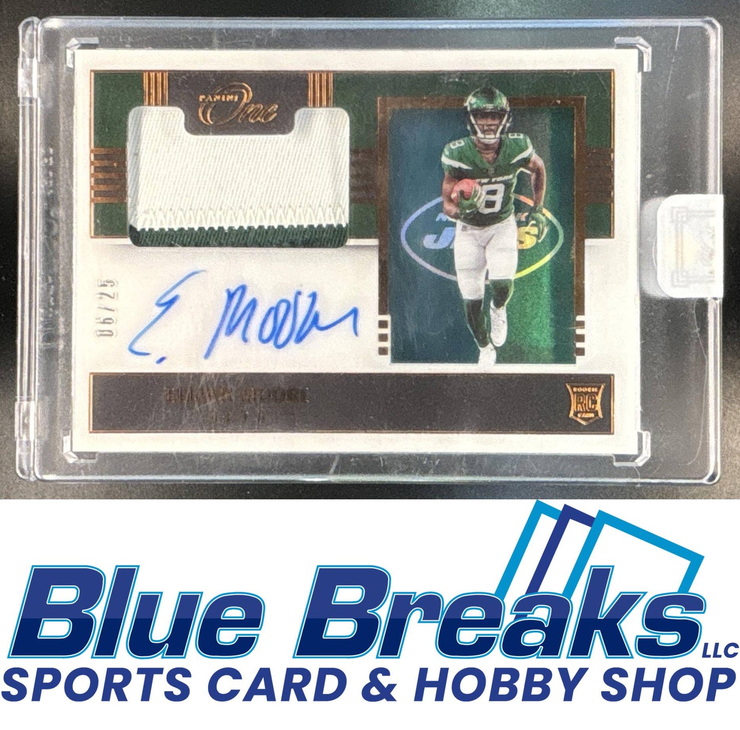 2021 Panini One Bronze Elijah Moore RC 06/25 Rookie #129 Relic Auto New York Jets