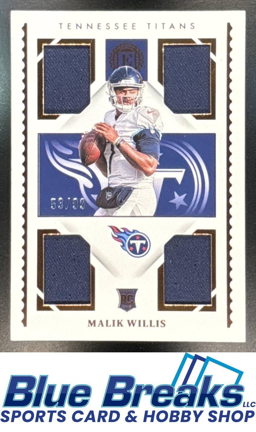 2022 Panini Encased Malik Willis #RQM-2 Rookie Quad Memorabilia 53/99 RC