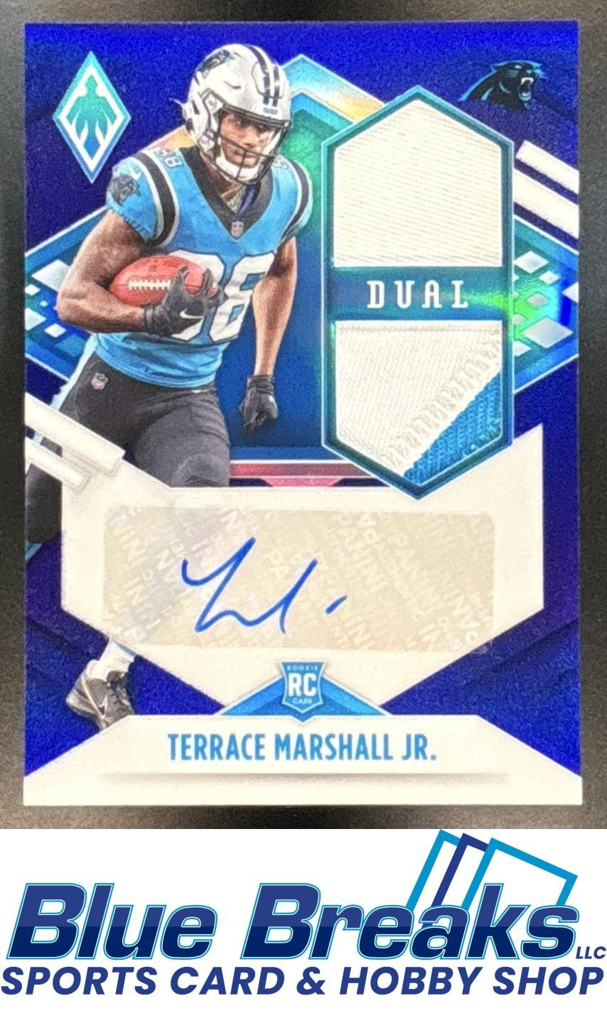 2021 Panini Phoenix Terrace Marshall Jr. #RAD-TMA RPS Rookie Auto Dual Jersey Prime Blue 05/50 RC Panthers