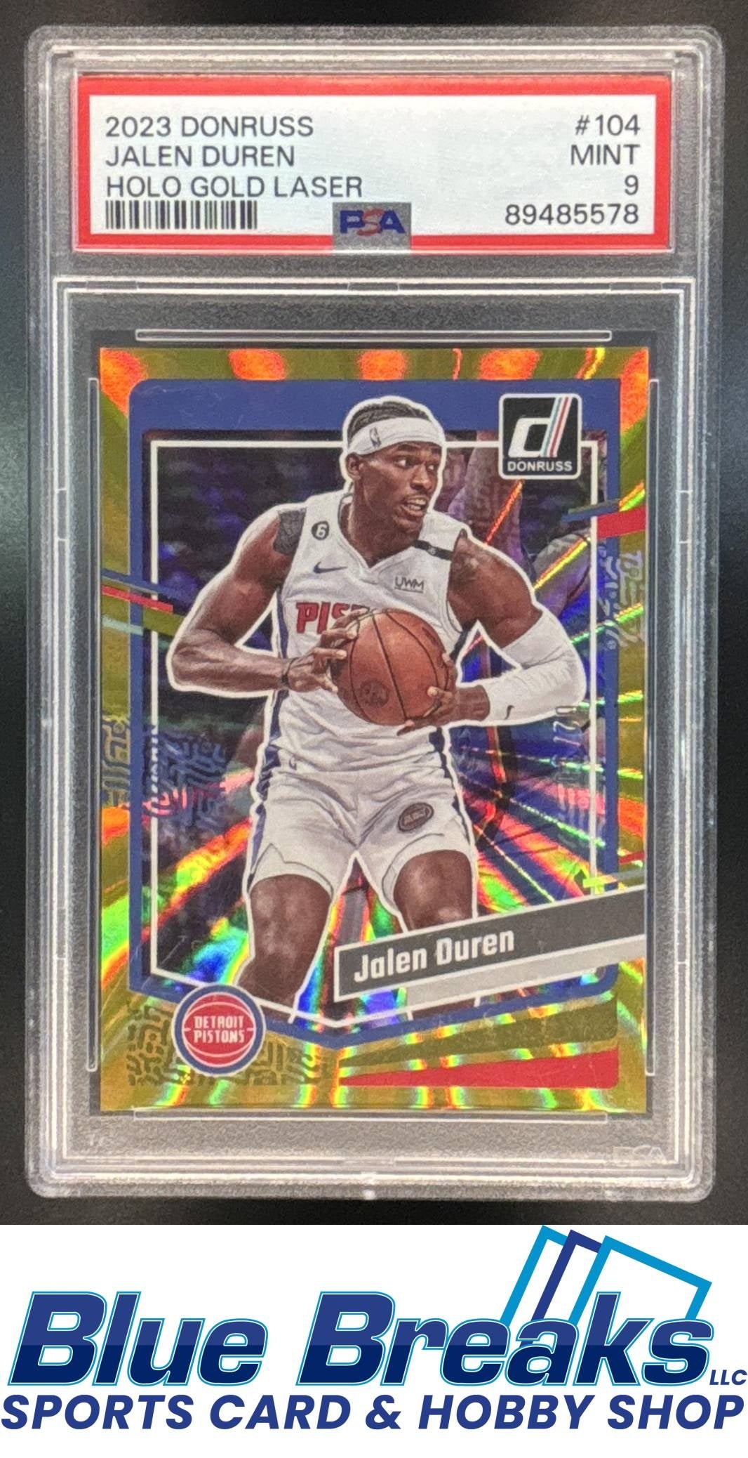 2023 Panini Donruss Jalen Duren #104 Gold Laser Holo 02/10 PSA 9 Detroit Pistons