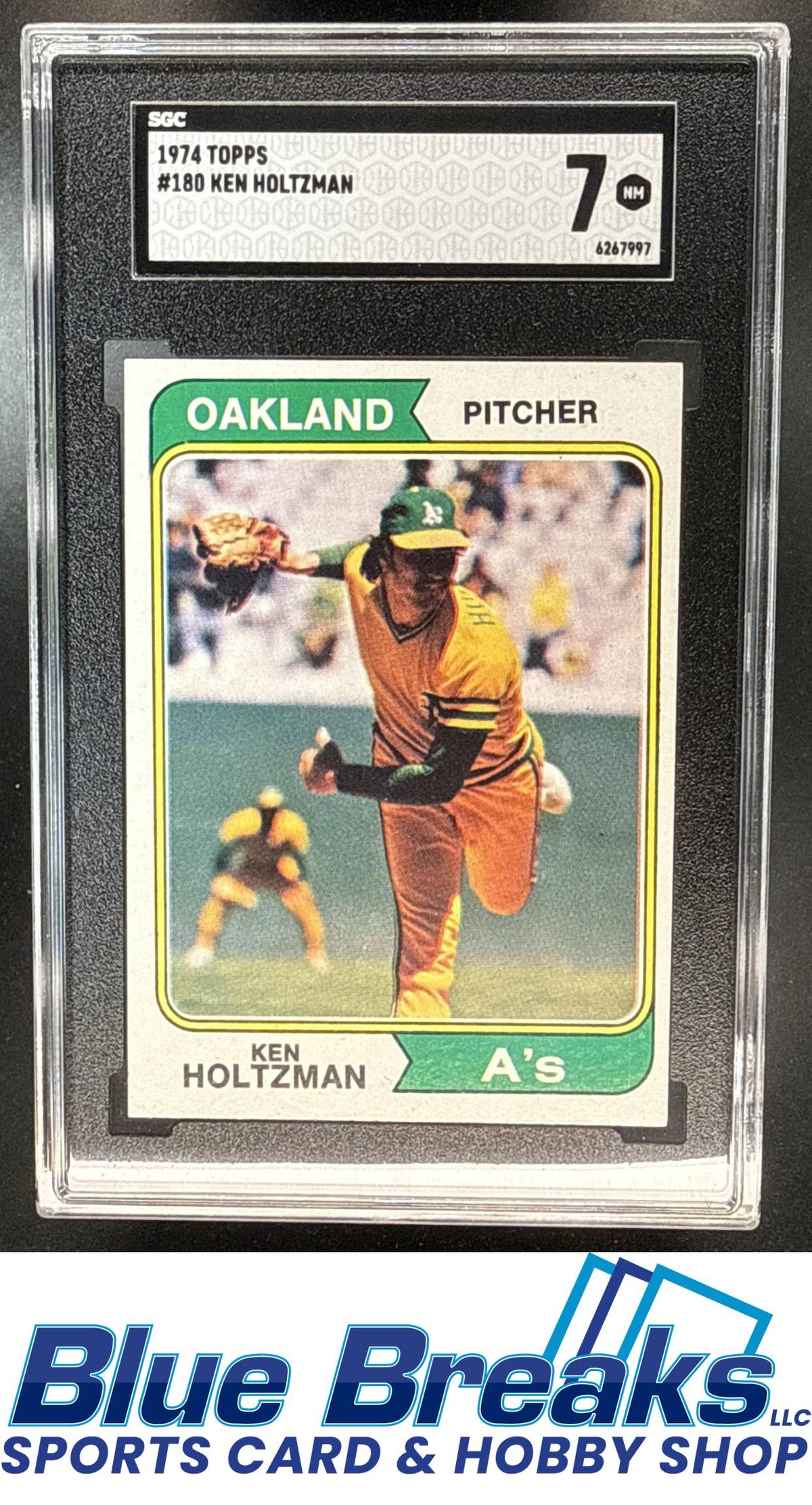 1974 Topps Ken Holtzman #180 SGC 7 Oakland Athletics