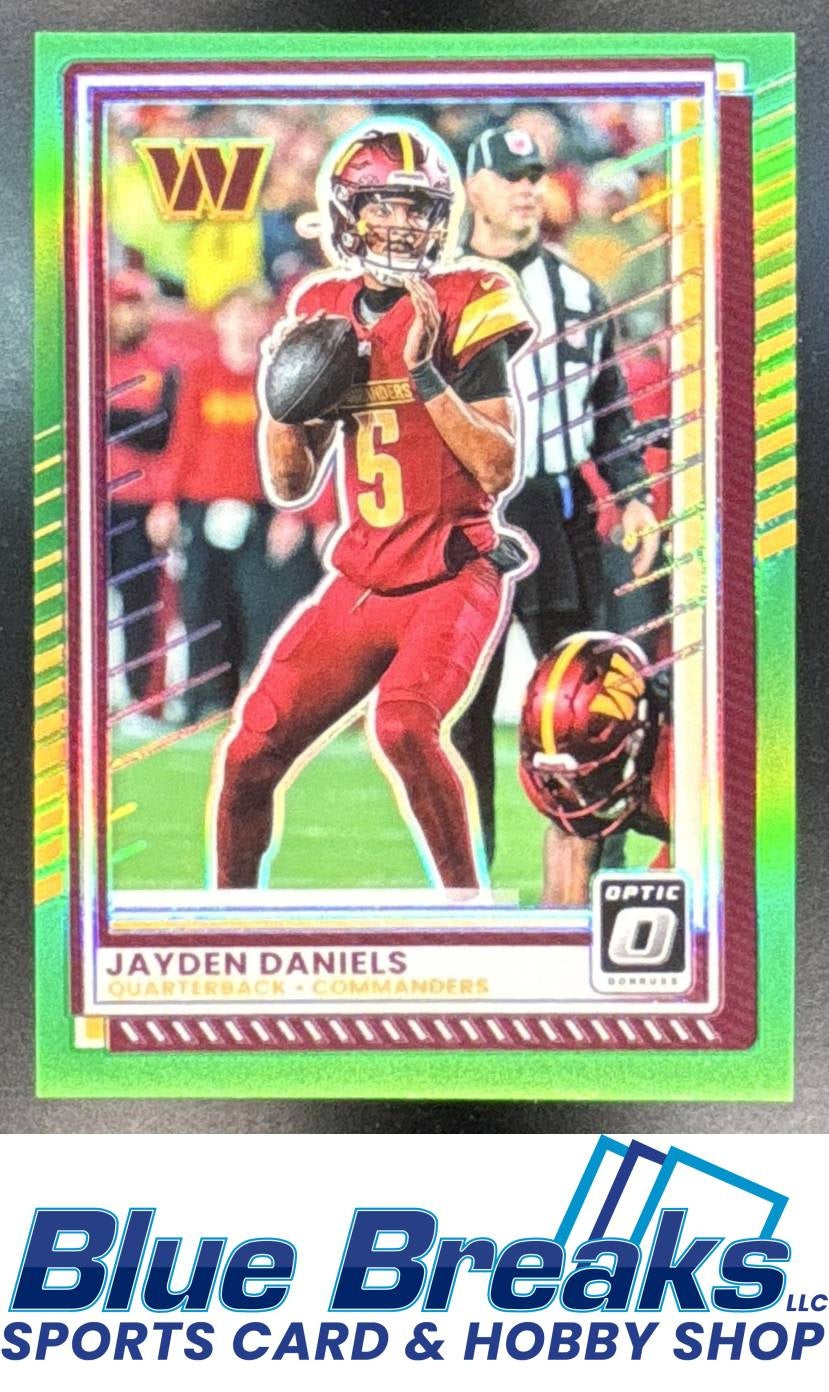2025 Panini Donruss Optic Jayden Daniels #23 Neon Green Prizm 180/199 Washington Commanders