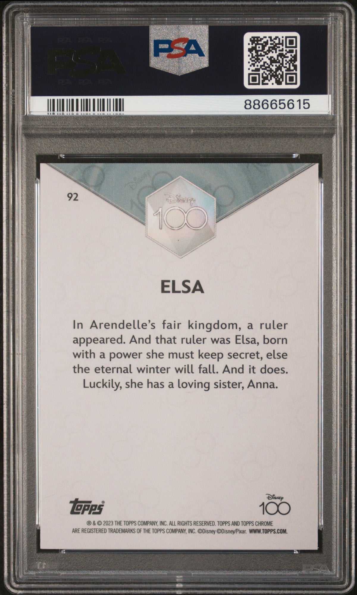 2023 Disney 100 Chrome - 100 Year Diamond - Elsa - #92 -PSA 9
