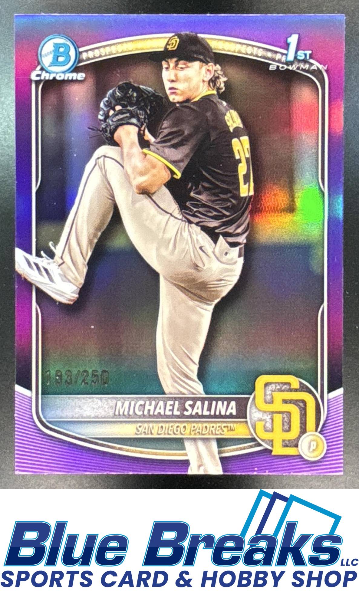 2025 Bowman Draft Michael Salina #BDC-76 Chrome Purple Refractor 183/250 1st Prospect San Diego Padres