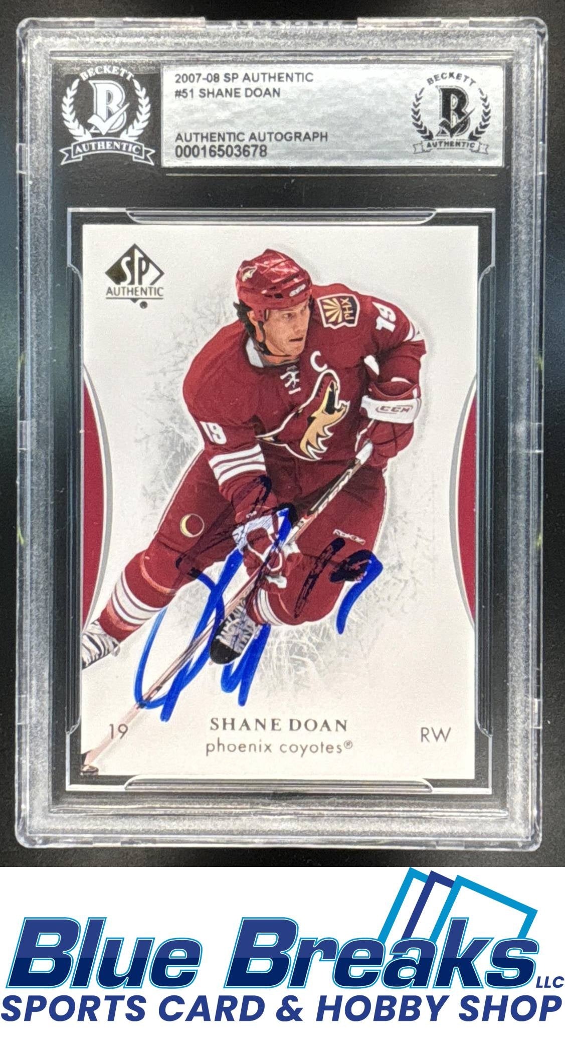 2007-08 SP Authentic Shane Doan #51 Beckett Authentic Auto Hockey Phoenix Coyotes / Utah Mammoth