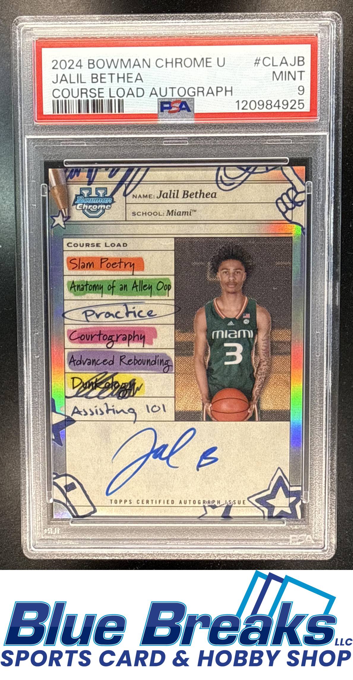 2024 Bowman Chrome University Jalil Bethea #CLA-JB Course Load Auto PSA 9 University of Miami