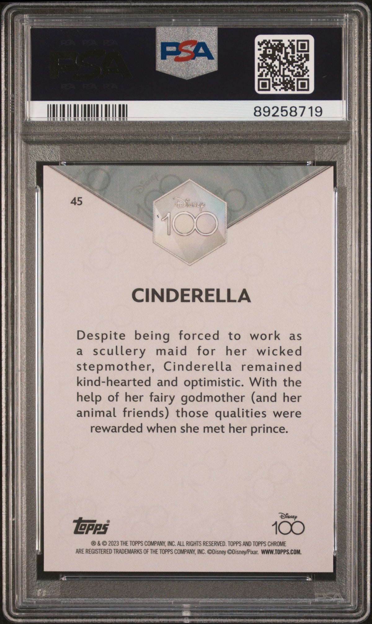 2023 Disney 100 Chrome- 100 Year Diamond - Cinderella - #45 - PSA 9