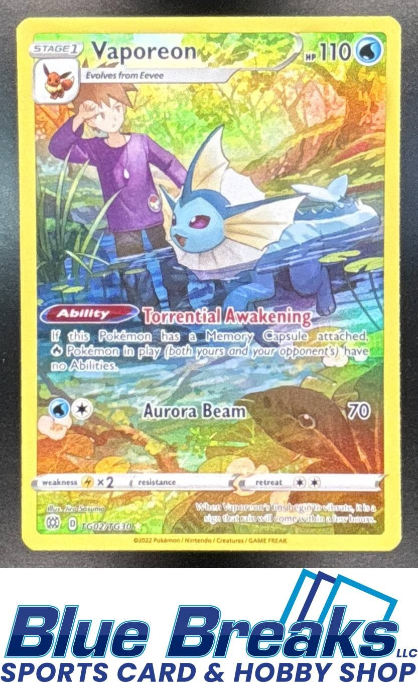 2022 Pokemon Sword & Shield Brilliant Stars Vaporeon #TG02/TG30 Trainer Gallery Holo