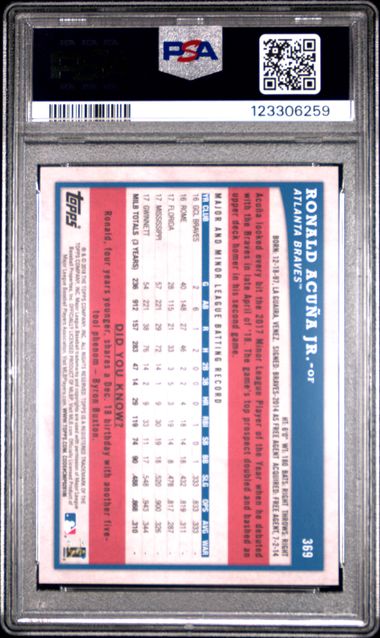 2018 Topps Big League - Ronald Acuna Jr - Gold - #369 - Atlanta Braves - Baseball - PSA 9