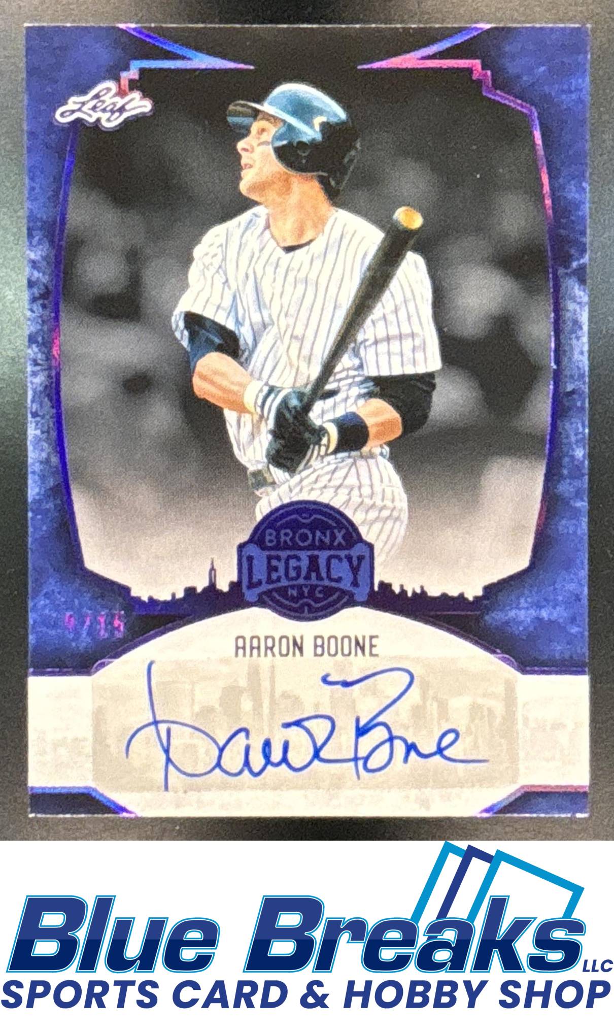 2024 Leaf A Bronx Legacy Aaron Boone #BA-AB1 Auto Spectrum Purple Holofoil 09/15 New York Yankees