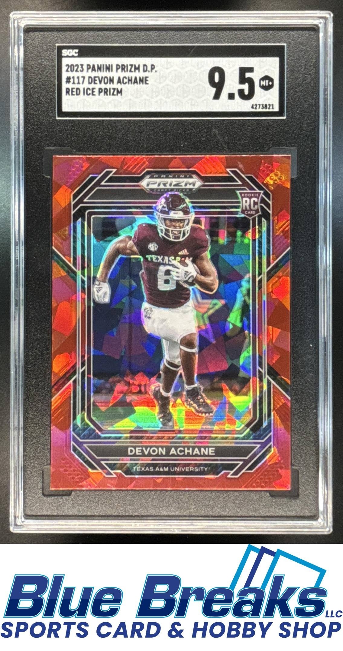 2023 Panini Prizm Draft Picks De'Von Achane #117 Prizms Red Ice RC SGC 9.5