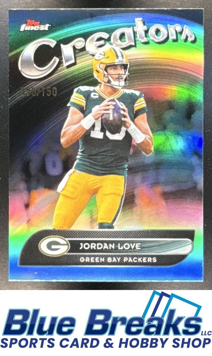 2025 Topps Finest Jordan Love #CR-11 Creators Sky Blue Refractor 030/150 Green Bay Packers