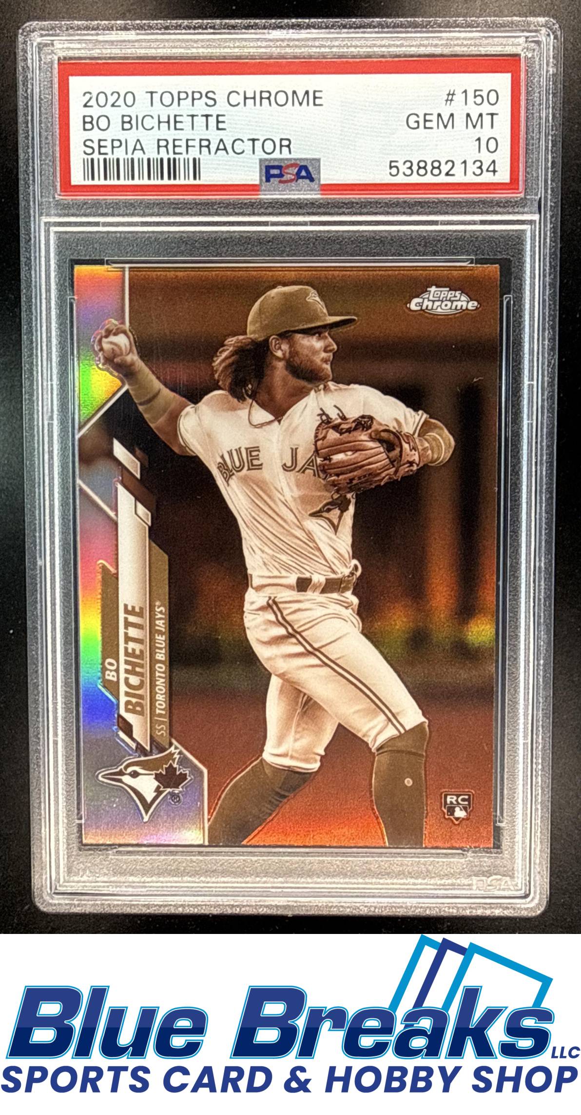 2020 Topps Chrome Bo Bichette #150 Sepia Refractor RC PSA 10 Toronto Blue Jays