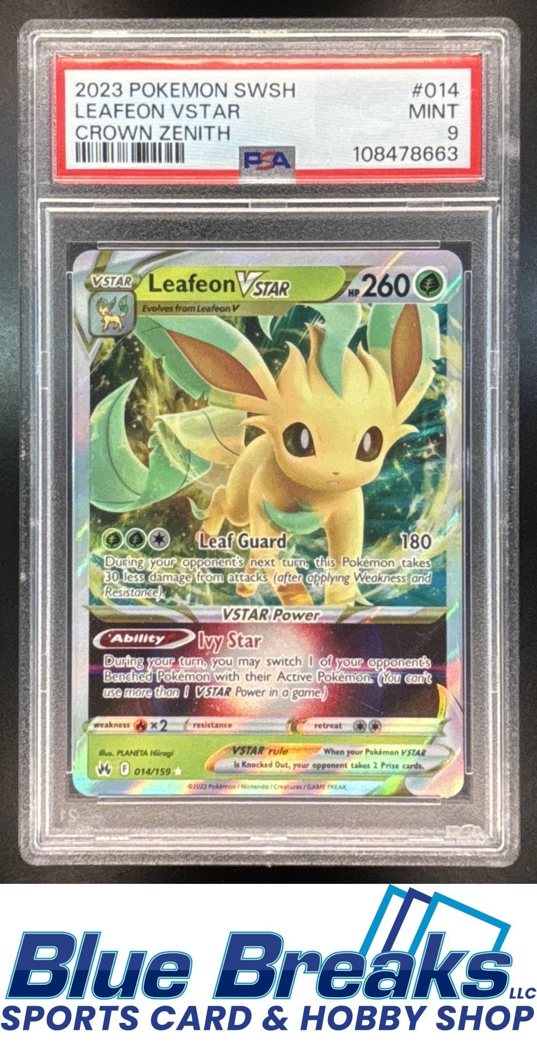 2023 Pokemon Sword & Shield Crown Zenith Leafeon VST #014/159 PSA 9