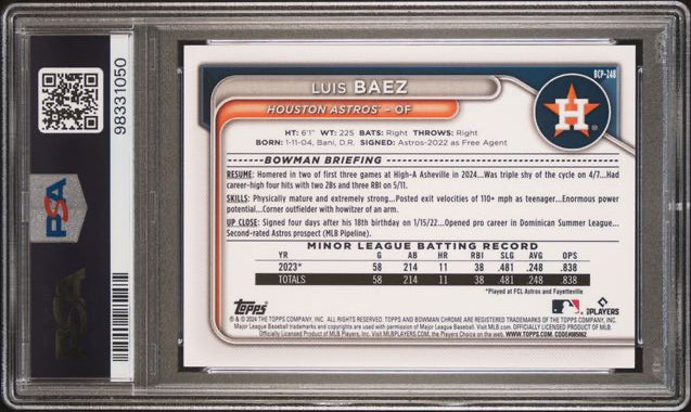 2024 Bowman Chrome - Prospects - red refractor - Luis Baez - 4/5 - #BCP-248 - PSA 9 - baseball - Astros