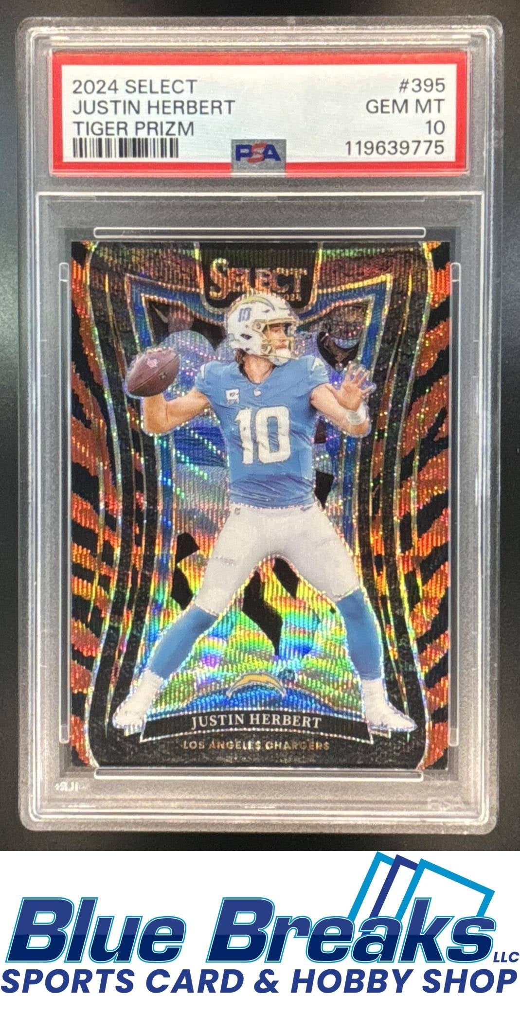2024 Panini Select Justin Herbert #395 Suite Tiger Prizm PSA 10 Los Angeles Chargers