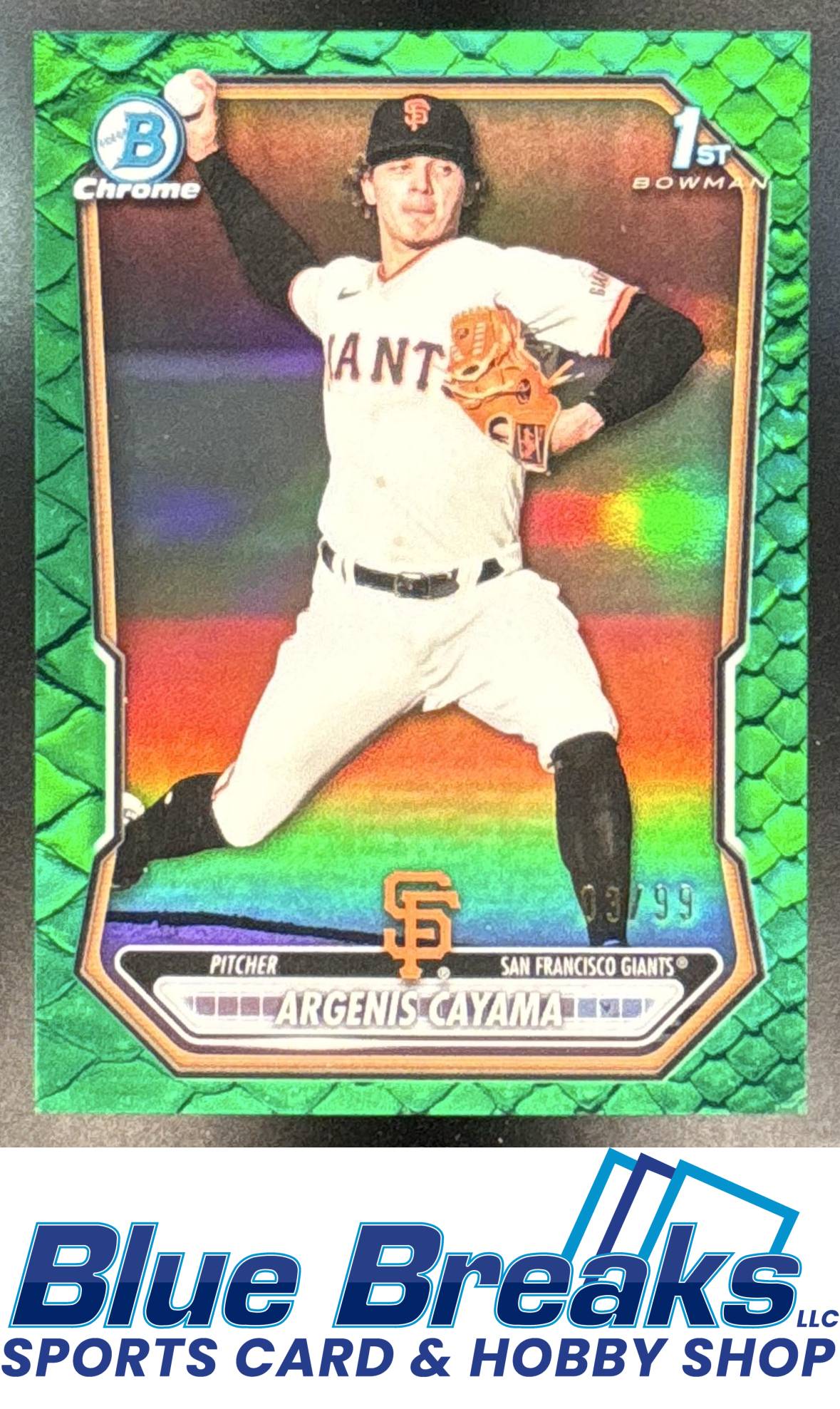 2026 Bowman Argenis Cayama #BCP-114 Chrome Reptilian Green Refractor 03/99 1st Prospect San Francisco Giants