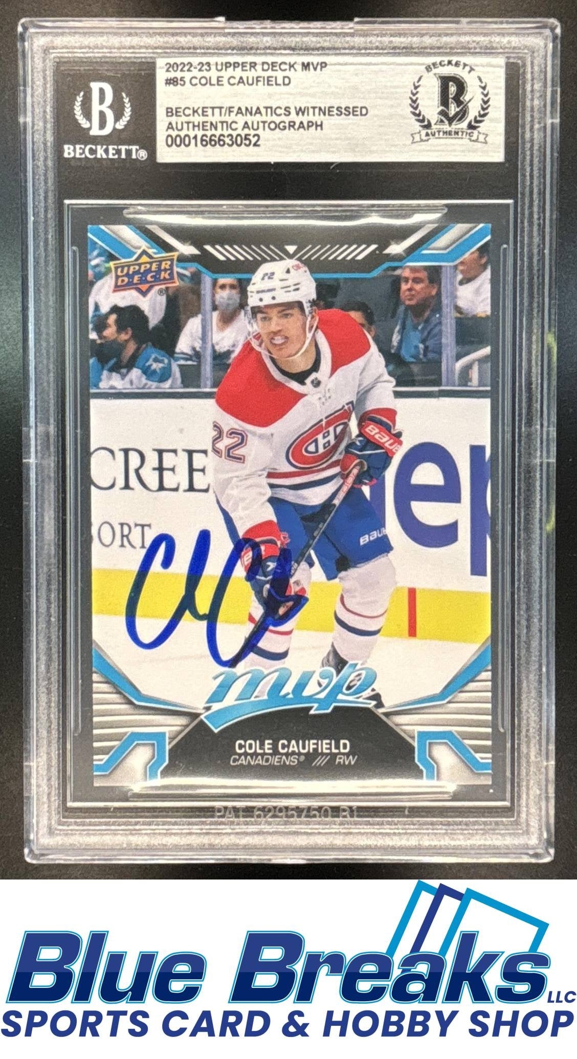 2022-23 Upper Deck MVP Auto Cole Caufield Beckett Authentic #85 Ice Hockey Canadiens