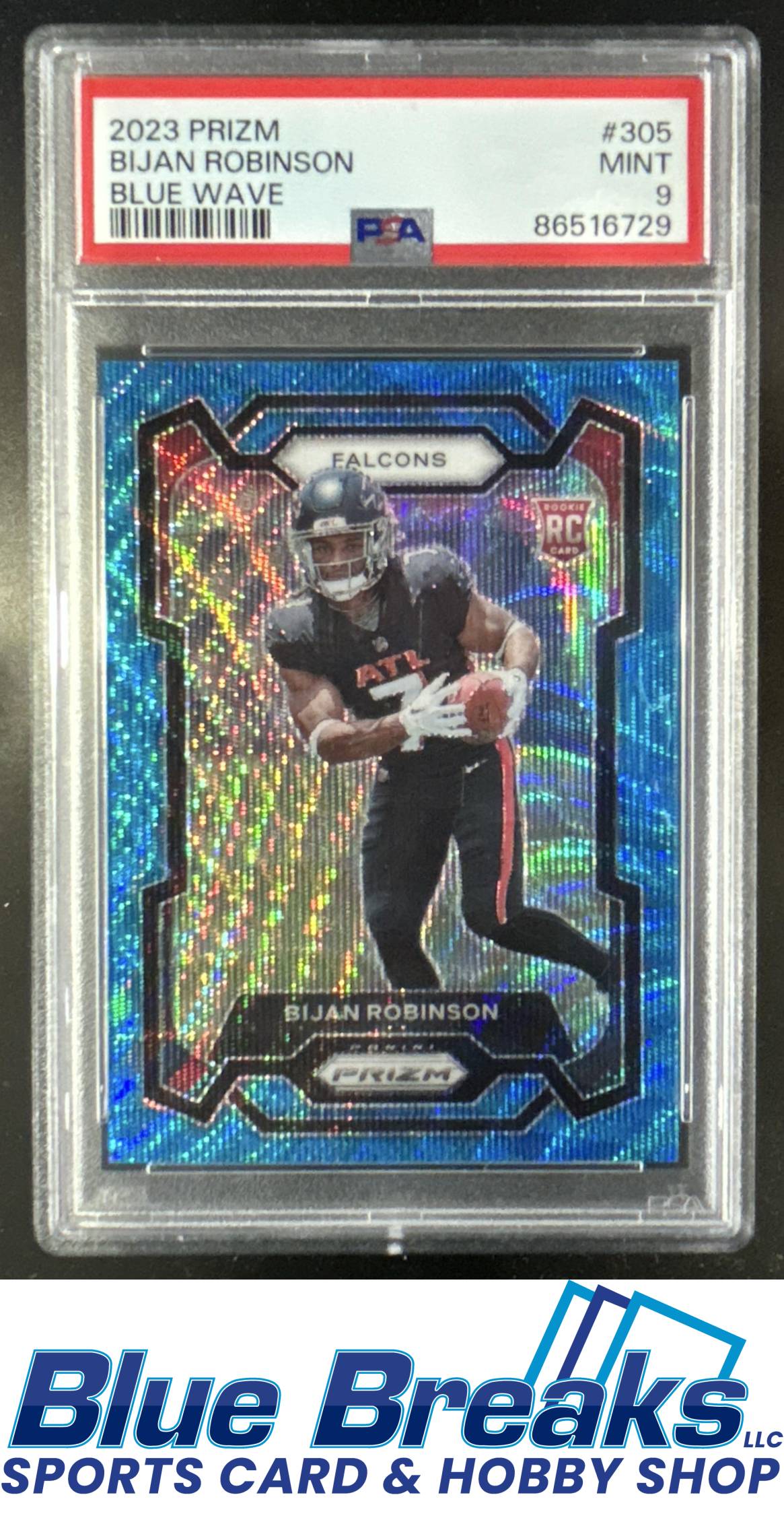 2023 Panini Prizm Bijan Robinson #305 Blue Wave 120/199 RC PSA 9 Atlanta Falcons
