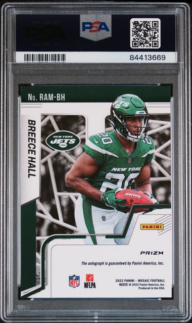 2022 Panini Mosaic - Rookie Autographs - Breece Hall - RC - #RAM-BH - PSA 9 / 9 - football - Jets