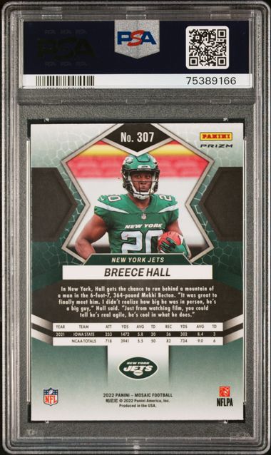2022 Panini - Mosaic - blue sparkle - Breece Hall - RC - #307 - PSA 8 - football - Jets