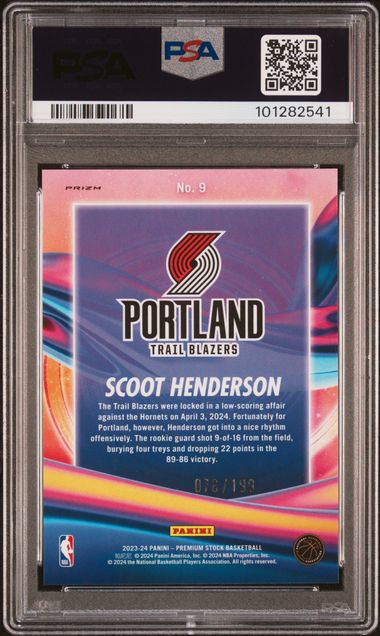 2023 Panini - NBA Hoops - Premium Stock - Anti Gravity - red seismic prizm - Scoot Henderson - 078/199 - RC - #9 - PSA 10 - basketball - Trail Blazers