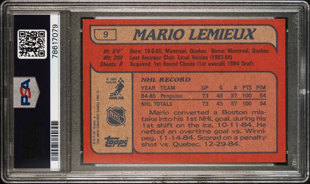 1985 Topps - Mario Lemieux - PSA7 - #9 - Ice Hockey - Penguins