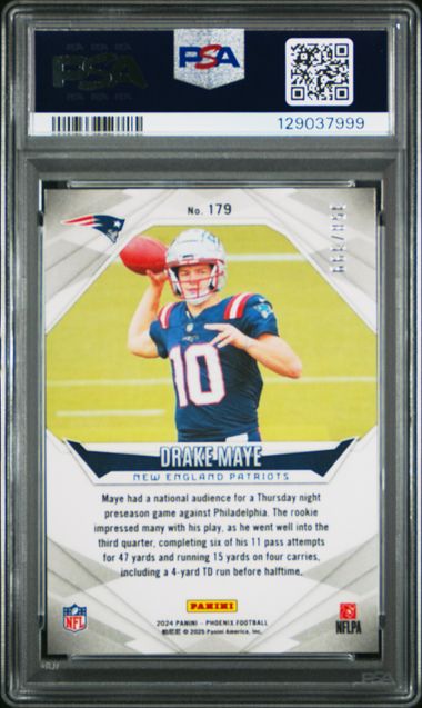 2024 Panini - Phoenix - Team Helmet - Drake Maye - 358/399 - RC - #179 - PSA 10 - football - Patriots