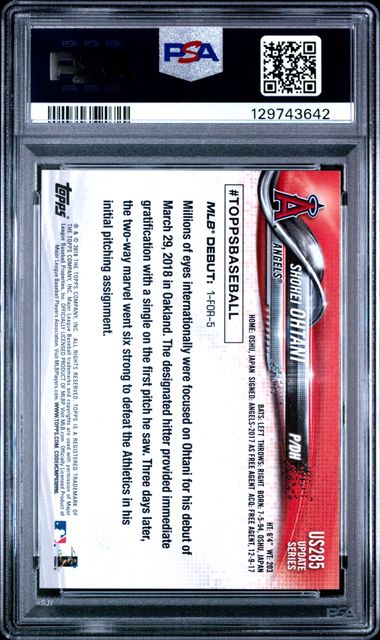 2018 Topps Update - Shohei Ohtani - RC - #US285 - PSA 10 - baseball - Angels