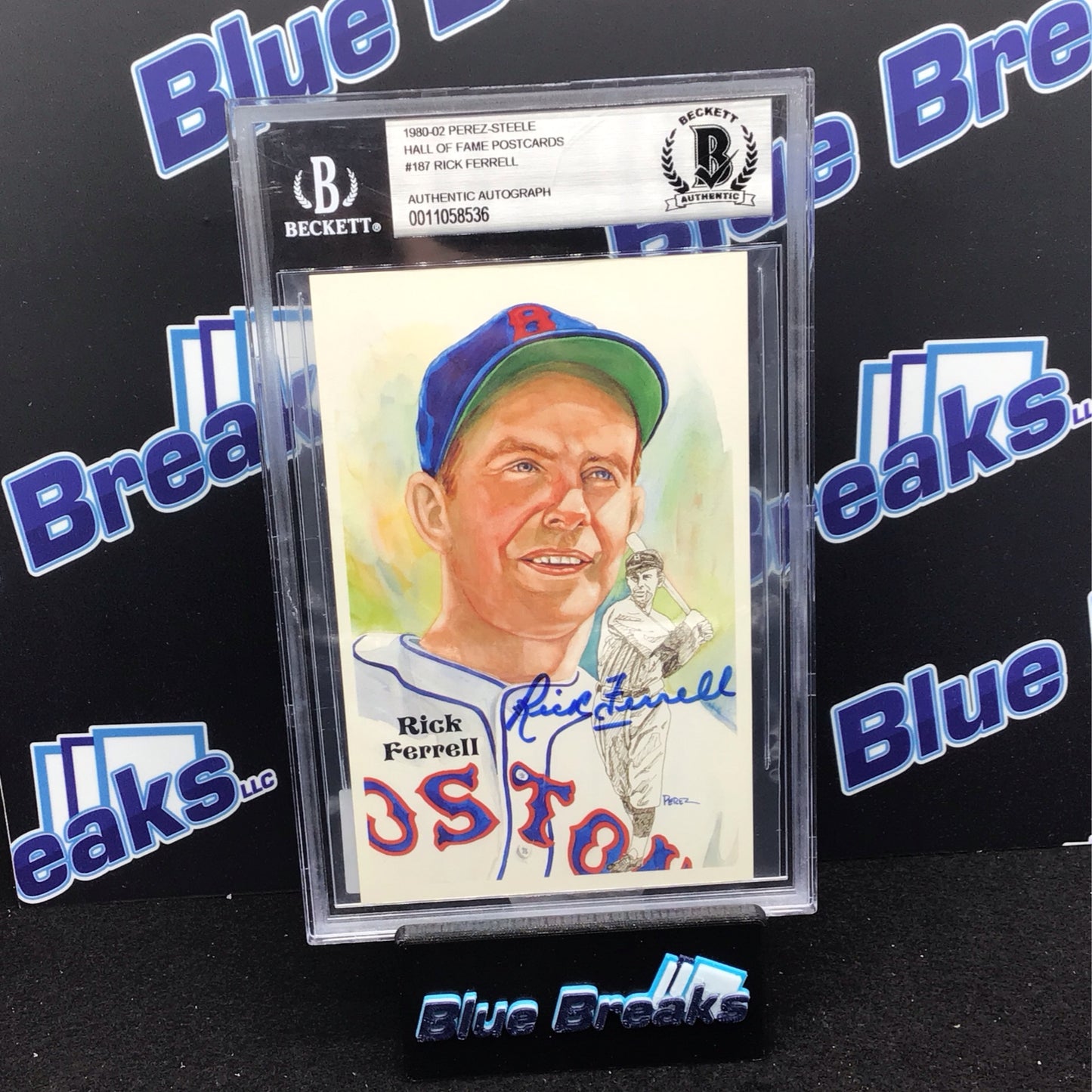 1980-02 Perez Steele - Hall of Fame Postcards - Rick Ferrell - Signed - Boston Red Sox - Beckett - 663/10000
