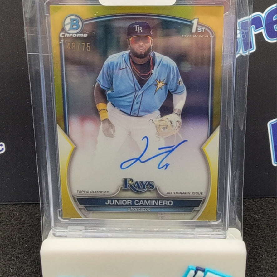 2023 Bowman Chrome Yellow Junior Caminero Auto 48/75 #CPA-JCR Rays