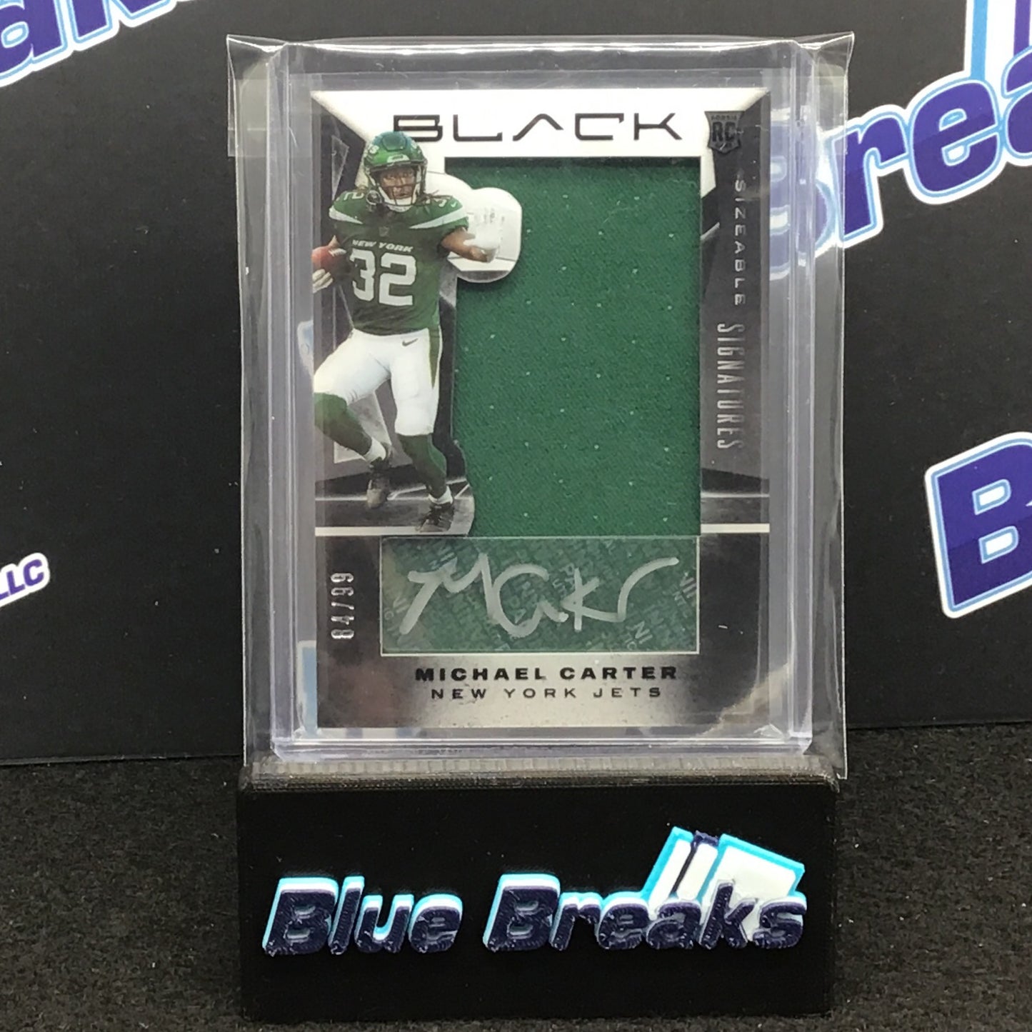2021 Panini Black Sizeable Signautres Michael Carter relic auto 84/99 #SRJ-MC Jets