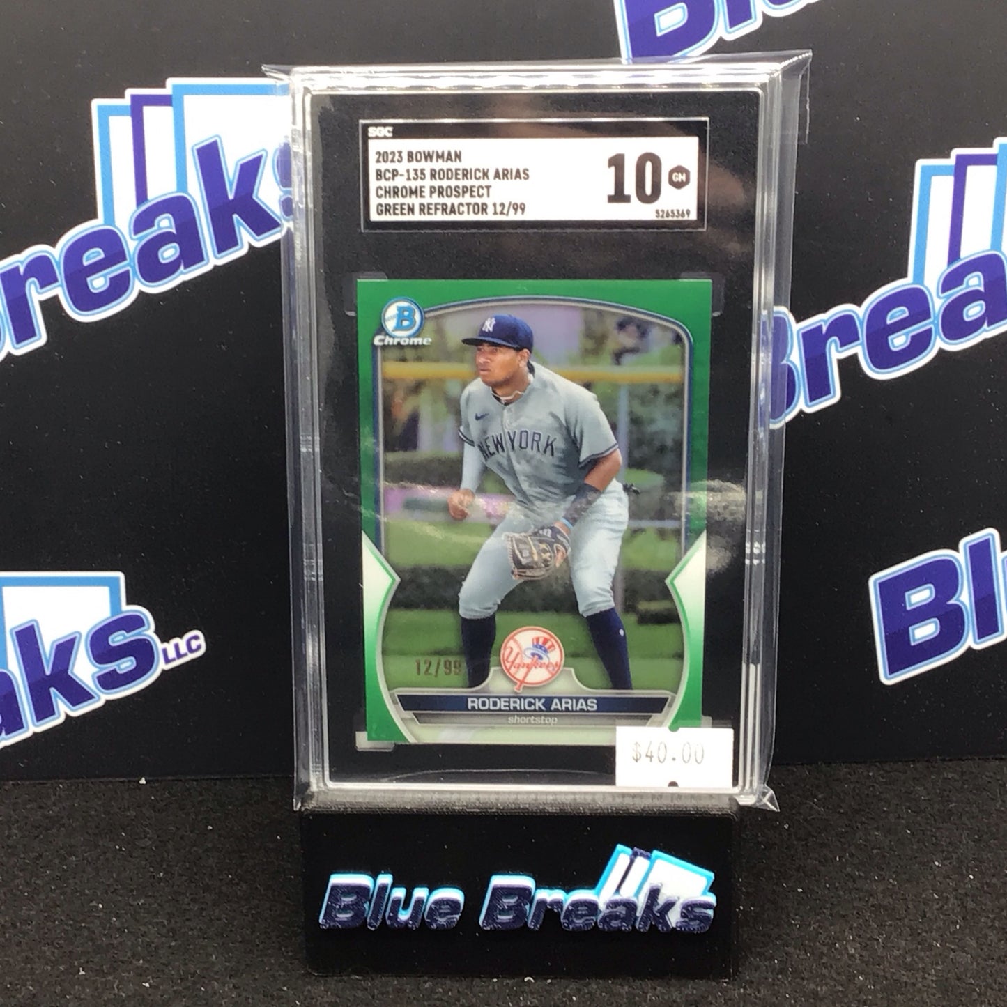 2023 Bowman Chrome Prospect Green Refractor Roderick Arias 12/99 #BCP135 SGC 10 Yankees
