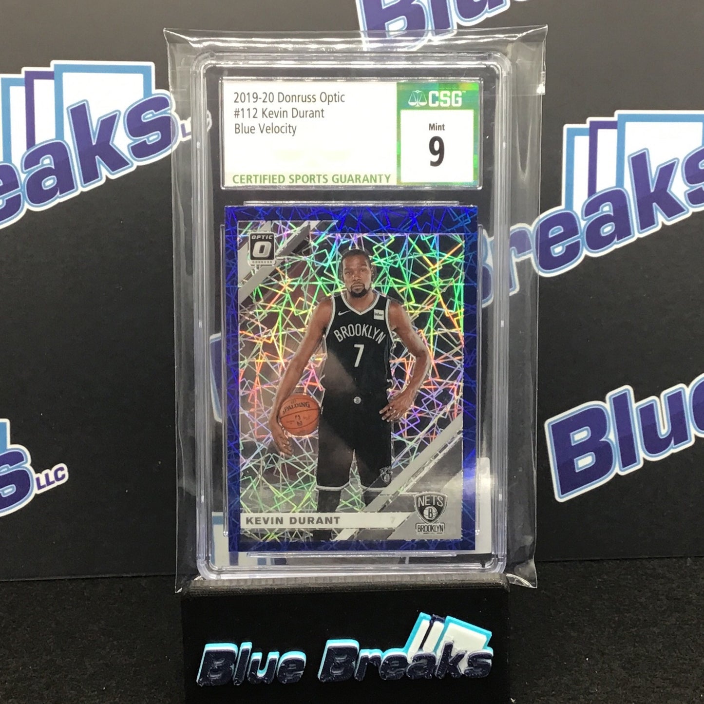 2019-20 Donruss Optic Prizm Blue Velocity Kevin Durant #112 CSG 9 Nets