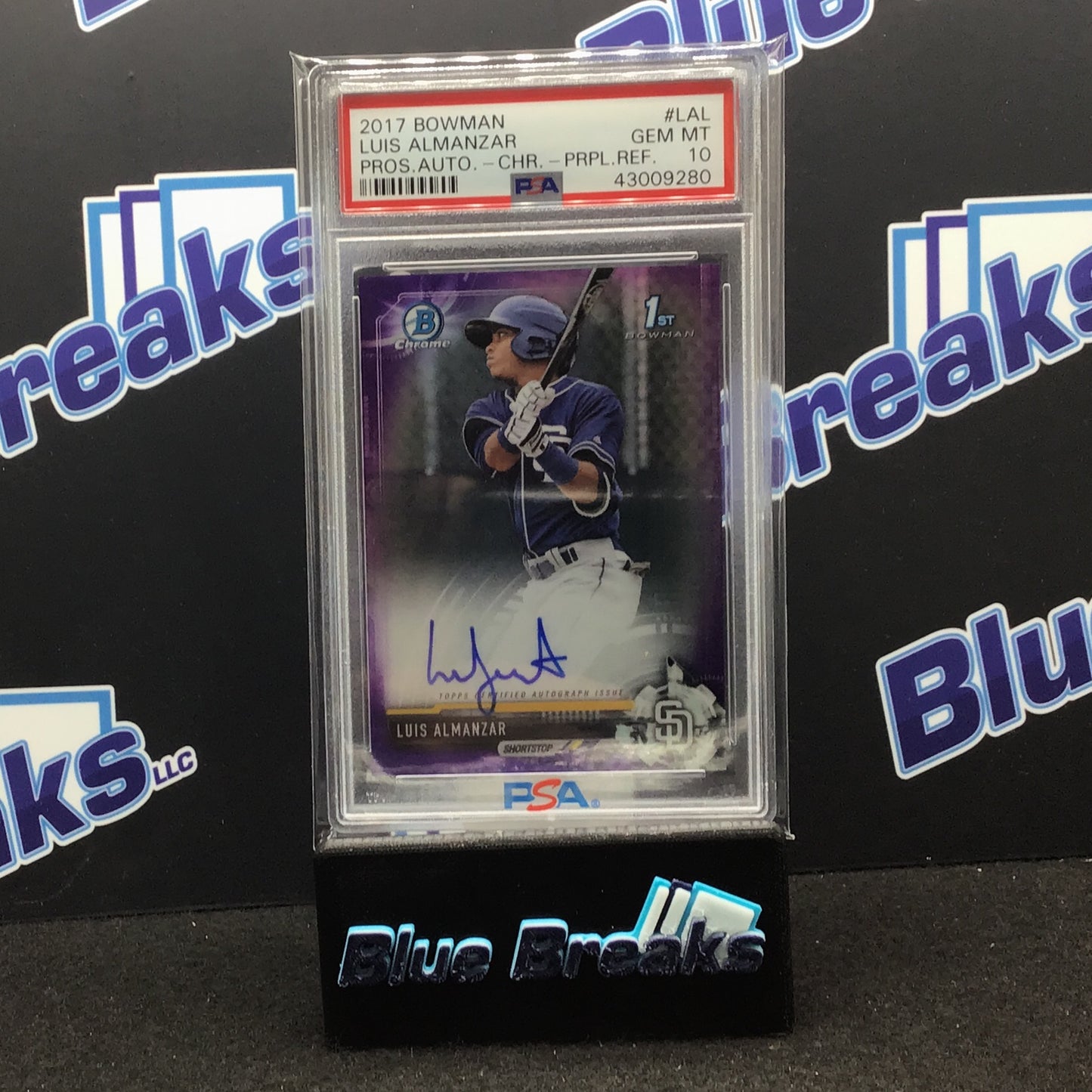2017 Bowman Chrome Prospects Purple Refractor Luis Almanzar auto 125/250 #CPA-LAL PSA 10 Padres