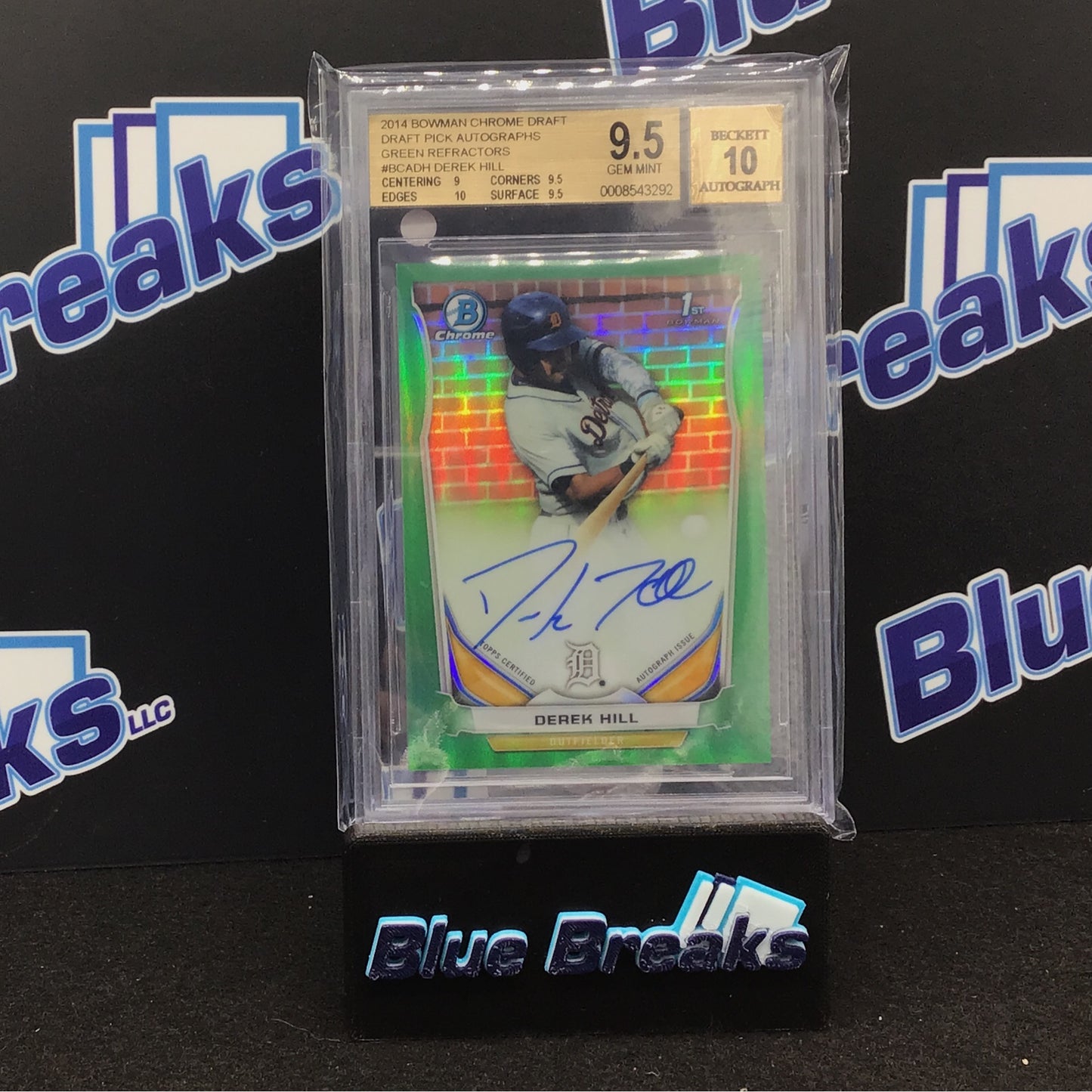 2014 Bowman Chrome Draft - Derek Hill - Draft Pick Autographs - Detroit Tigers - Green - 84/99 - BGs 9.5