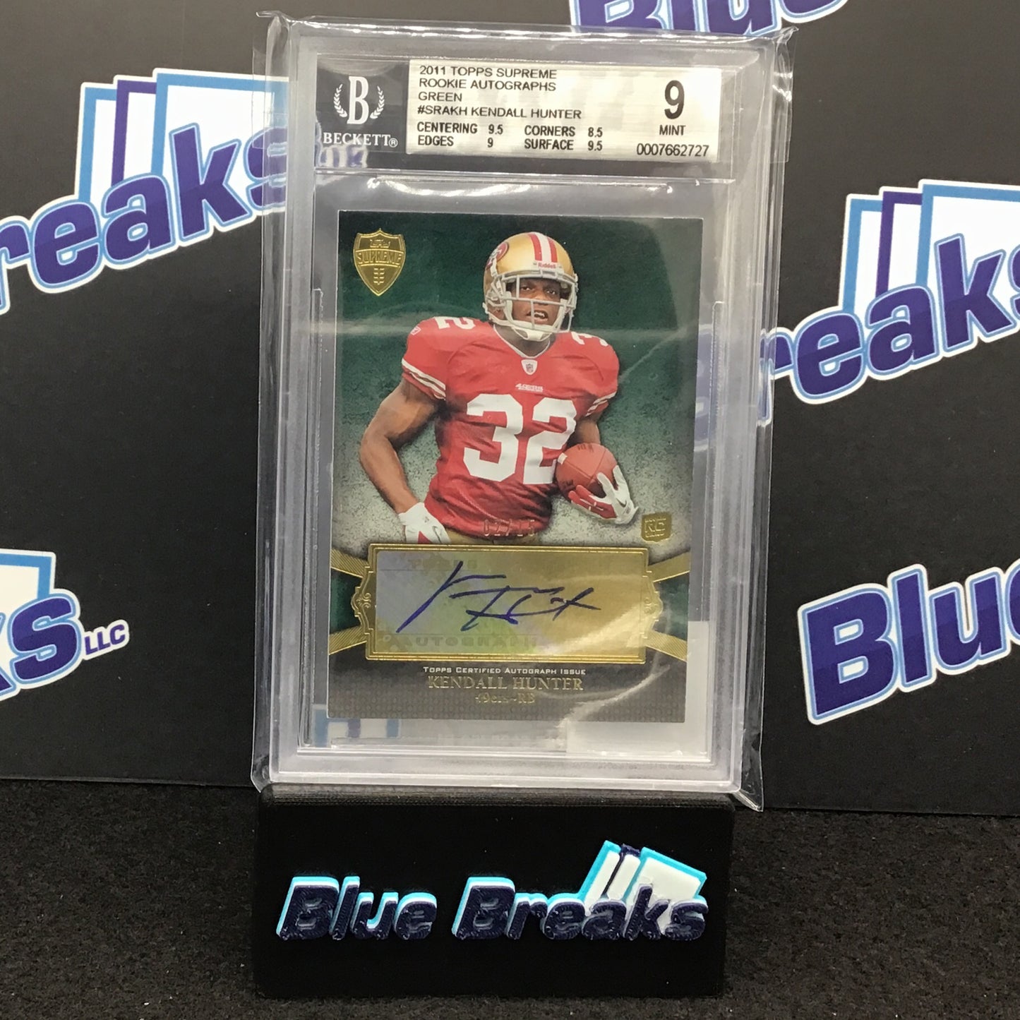 2011 Topps Supreme Green Rookie Autographs Kendall Hunter #SRA-KH Beckett 9 49ers