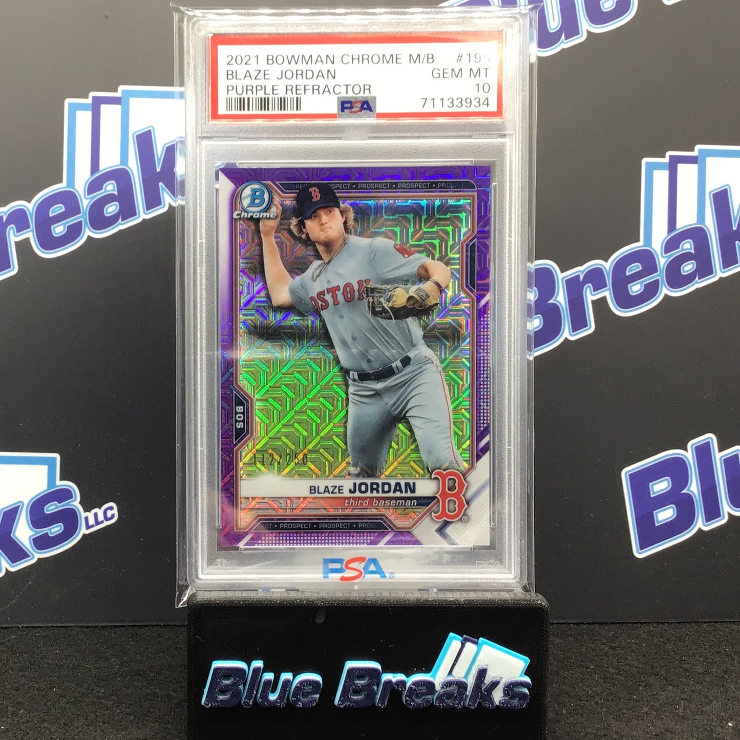 2021 Bowman Chrome Mega Box - Blaze Jordan - Purple Refractor - 112/250 - #195 - PSA 10 - Boston Red Sox