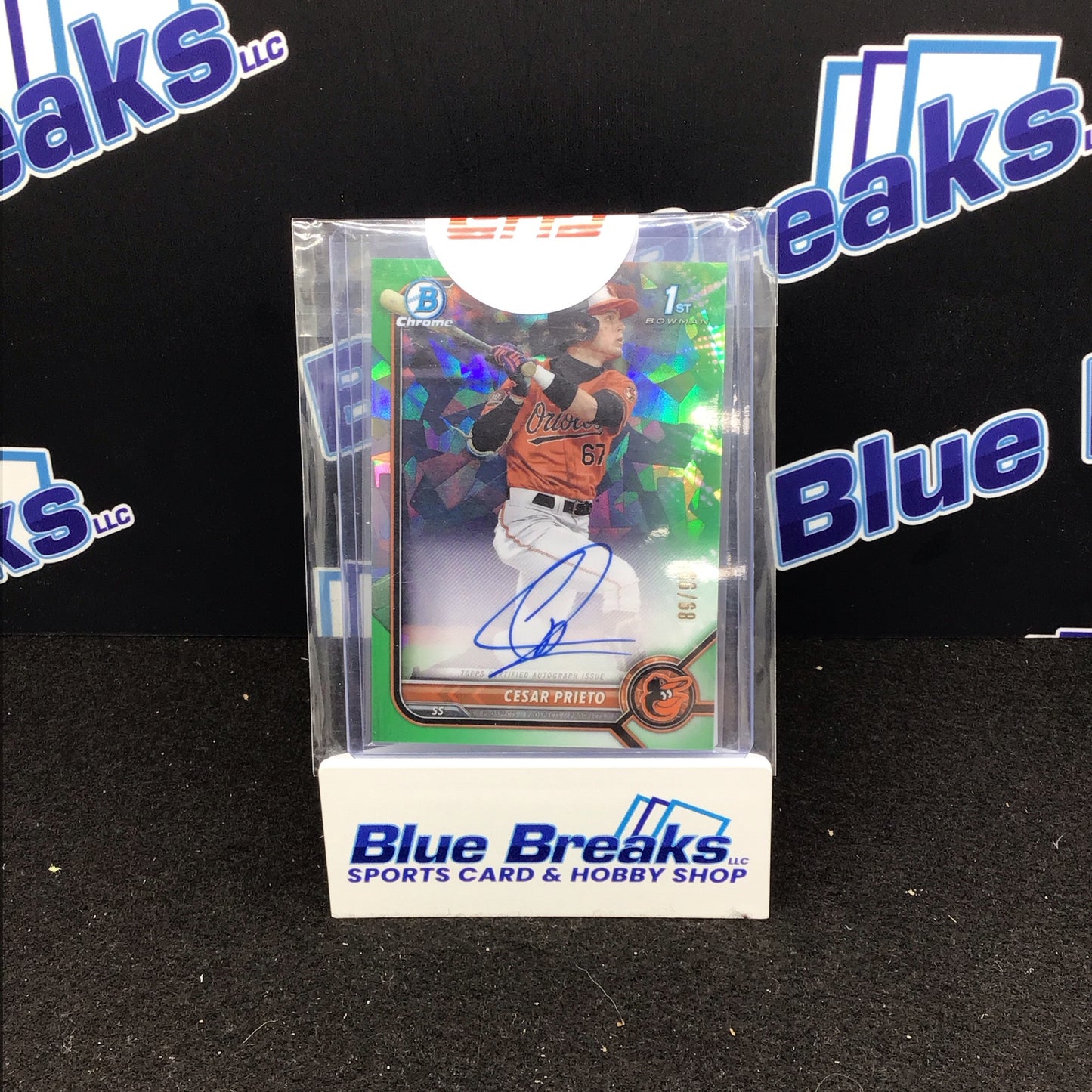 2022 Bowman Chrome 1st Bowman green cracked ice Cesar Prieto auto 89/99 #CPA-CP Orioles