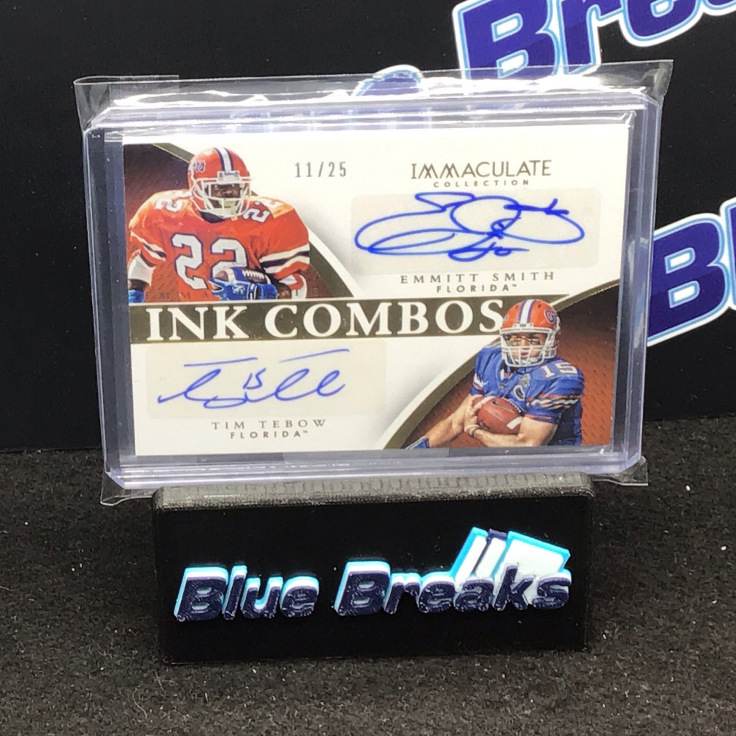 2015 Panini Immaculate Ink Combos Emmit Smith Tim Tebow dual auto 11/25 #6 Gators