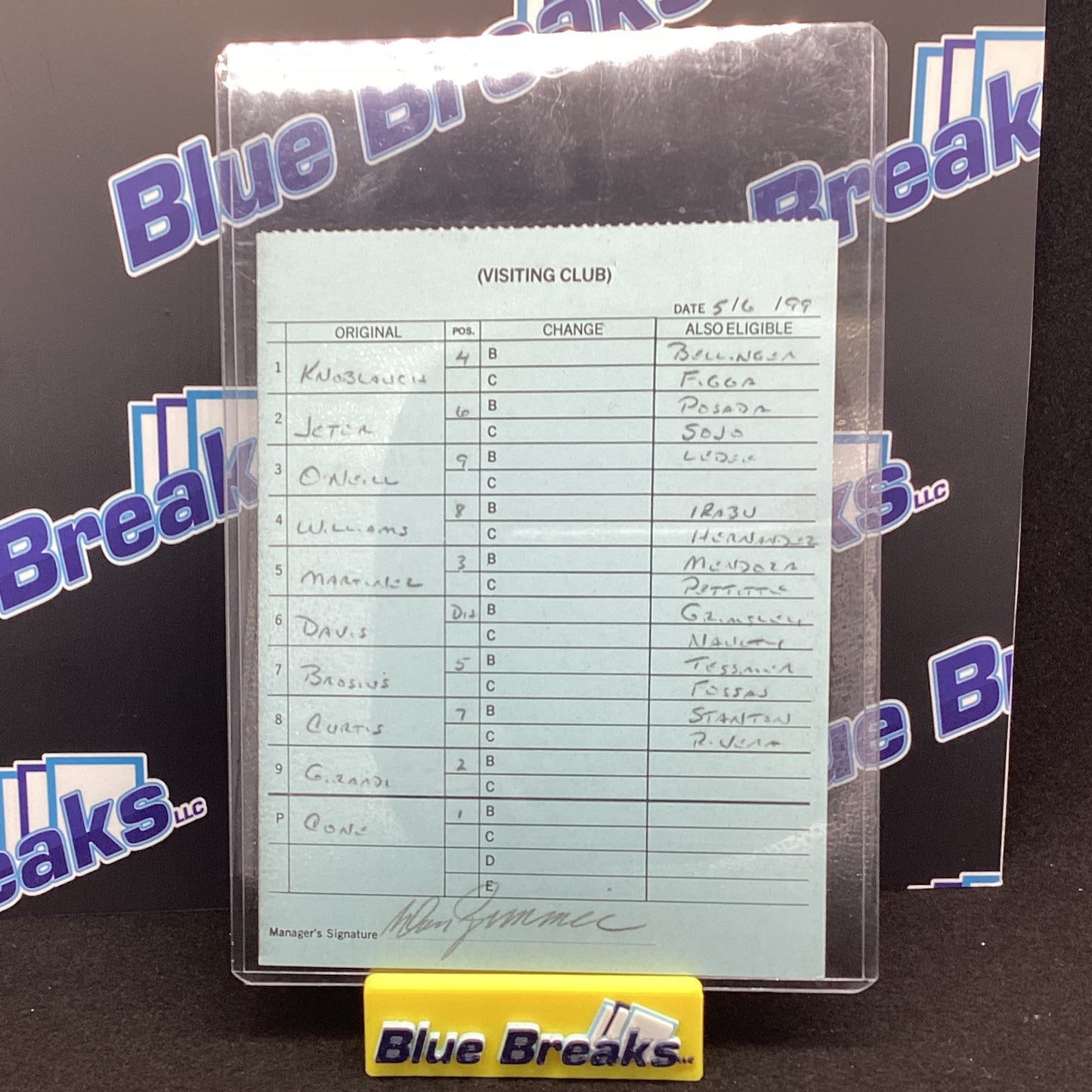 5/6/99 - Yankees Line up card - Vs Minnesota