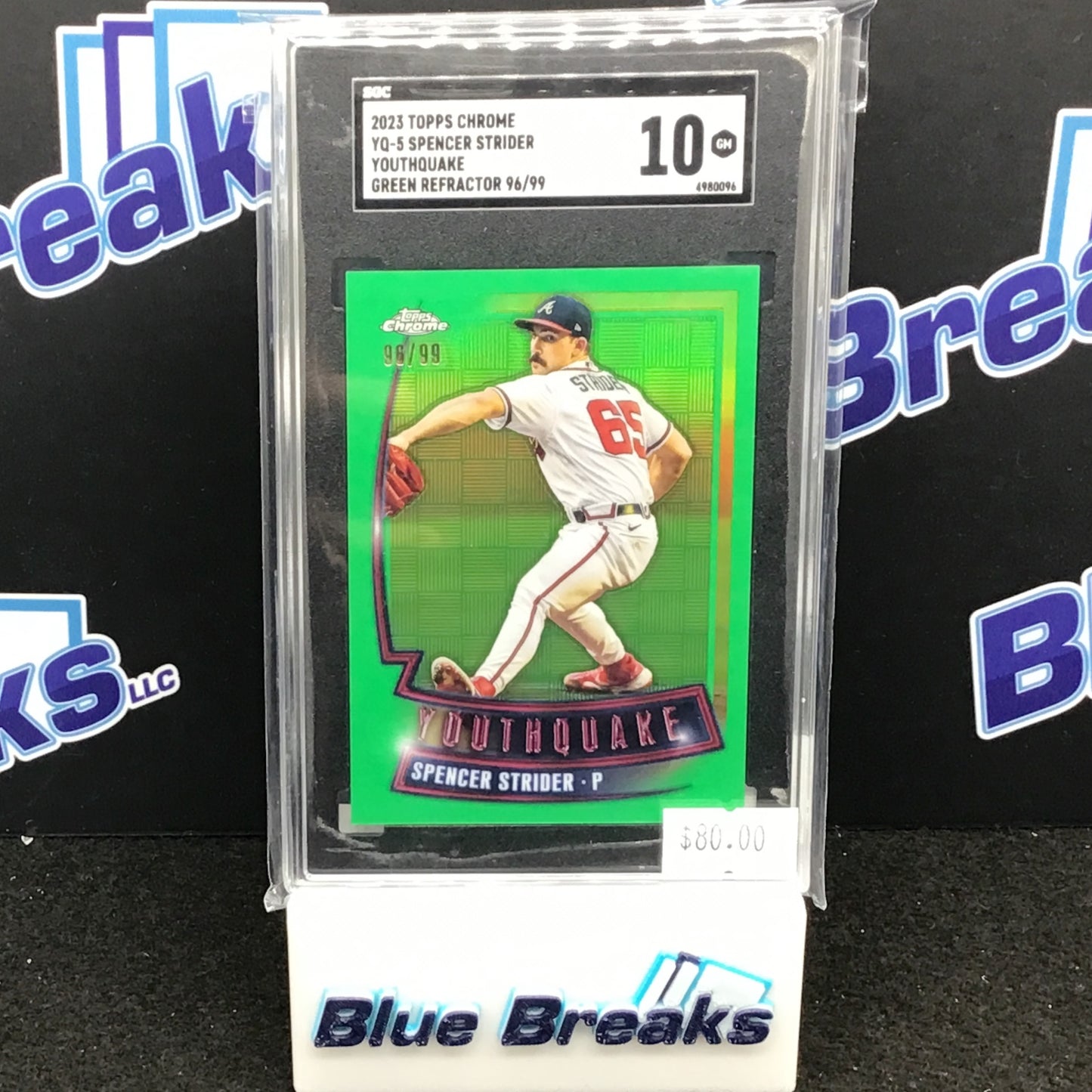 2023 Topps Chrome Green Refractor Youthquake Spencer Strider 96/99 #YQ-5 SGC 10 Braves