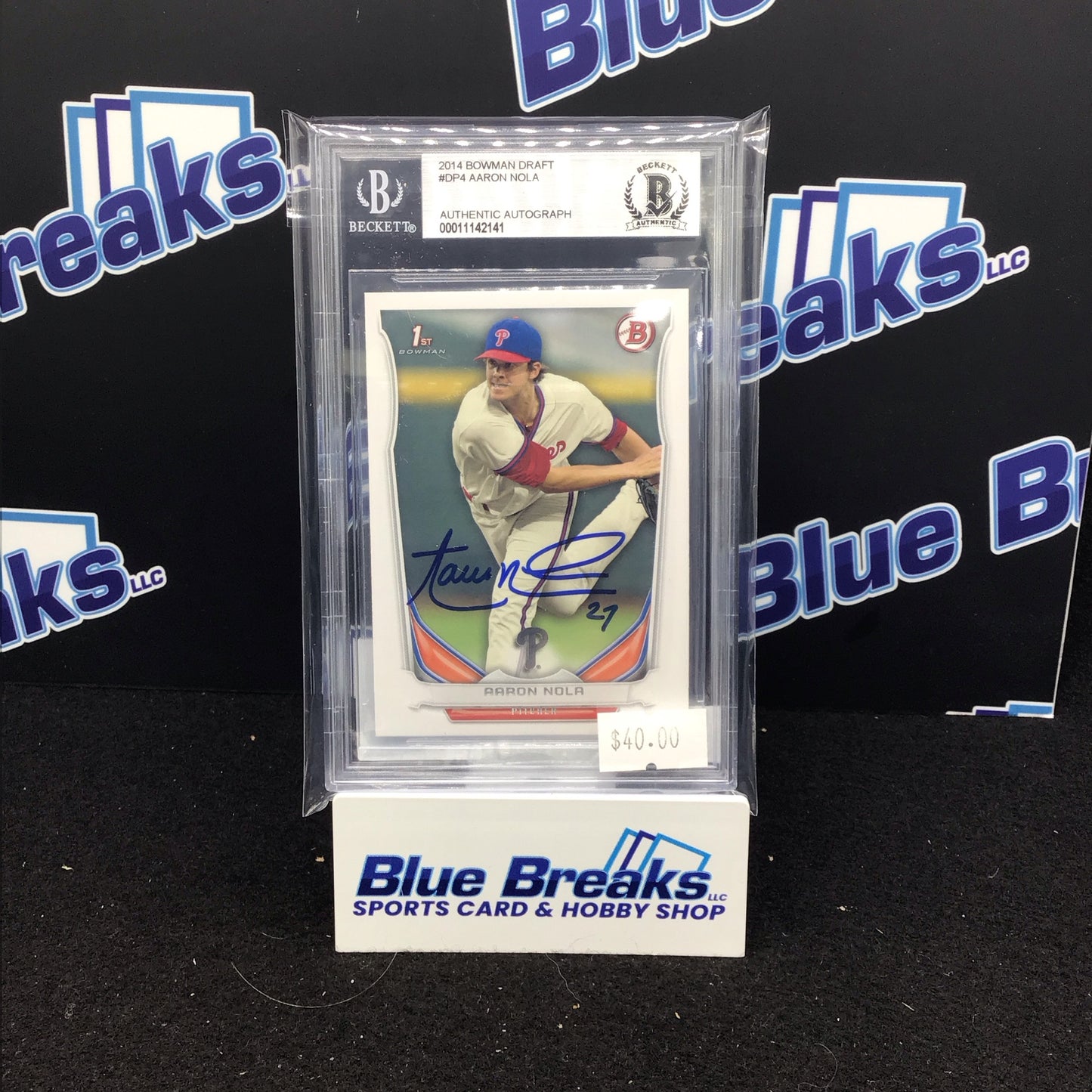 2014 Bowman Draft 1st Bowman Aaron Nola auto #DP4 BGS authentic Phillies