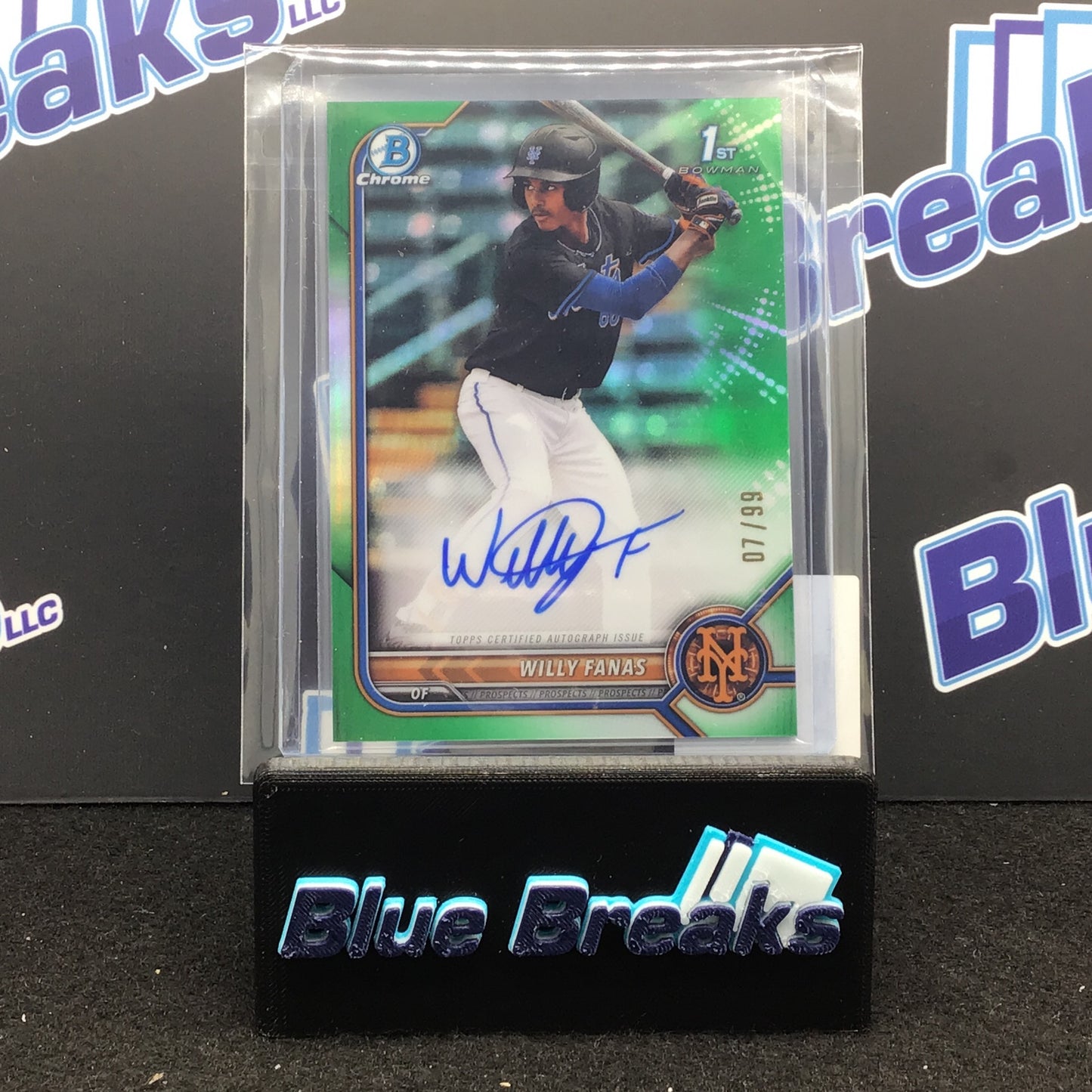 2022 Bowman Chrome 1st Bowman True Green Willy Fanas auto 07/99 #CPA-WF Mets