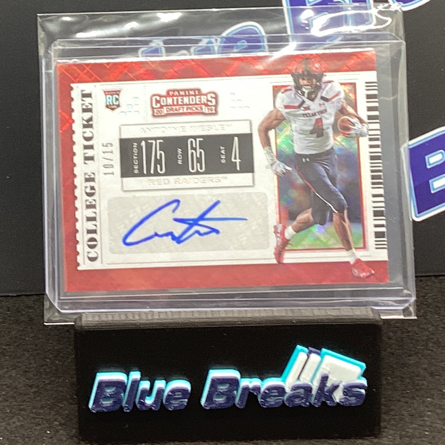 2019 Panini Contenders Draft Picks Red College Ticket Antoine Wesley auto 10/15 #158 Cardinals